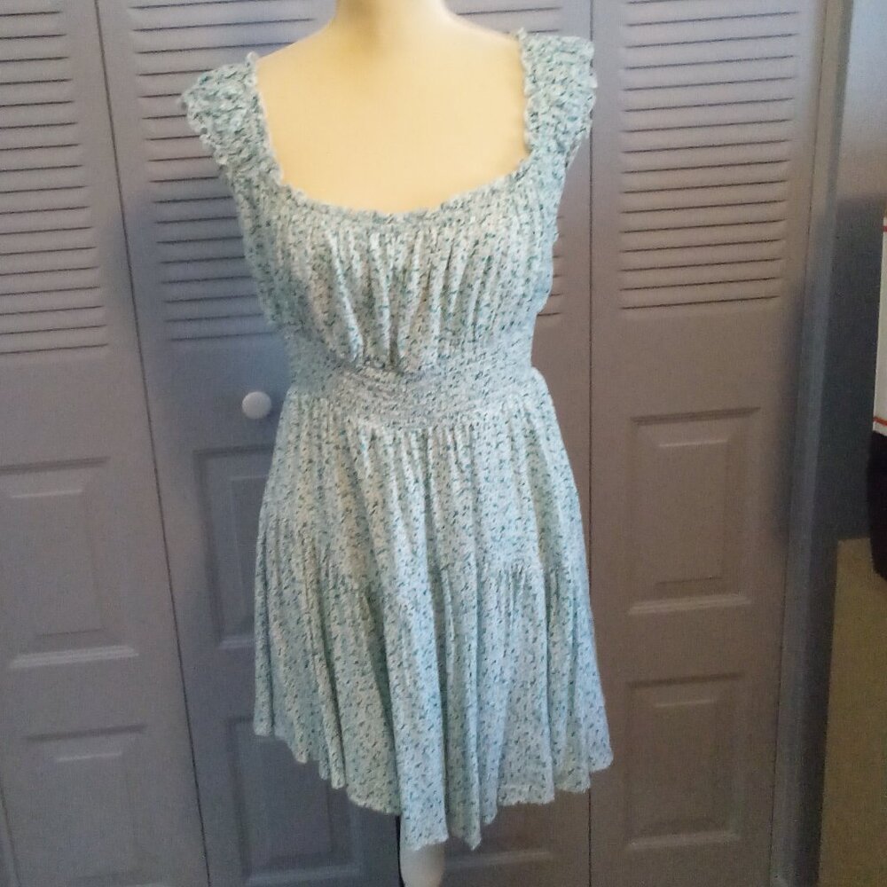 AEROPOSTAL L TIERED MINI DRESS DITSY FLORAL MILK MAID FAIRY LINED BOHO BABYDOLL